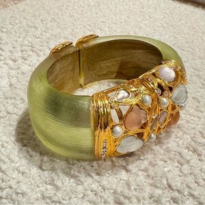 Elegant Gold and Green Bangle Bracelet From ALEXIS!!! SMALL WHITE MARK ONE SIDE!
